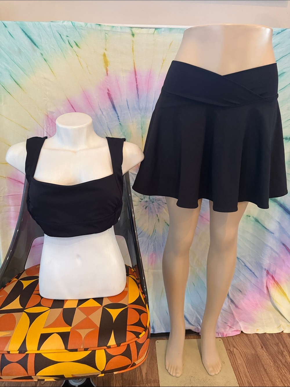 Black Athletic Set Top and  Skort with Cross-Waist Detail